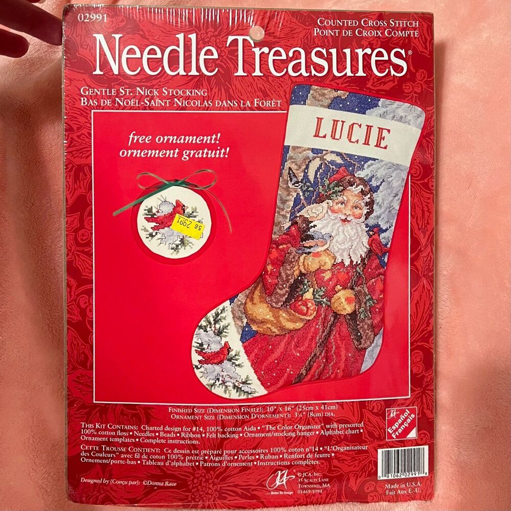Needle Treasures "Gentle St Nick" Santa Bird Cross Stitch Stocking Kit NIP 02991